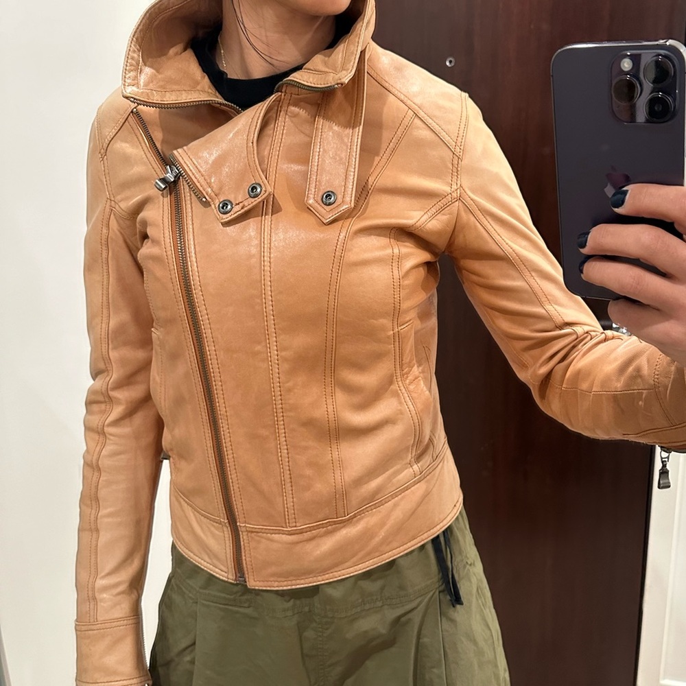 Camel 100% leather jacket by Ted Baker